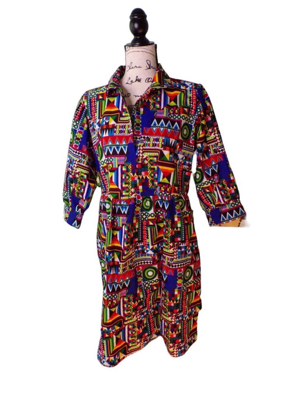🆕 The Oula Company Geometric Print Cotton Dress Pockets Small - Picture 6 of 16